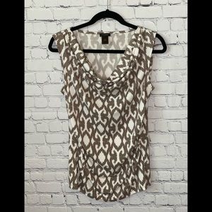 ANN TAYLOR, White and Grey Print S Top
